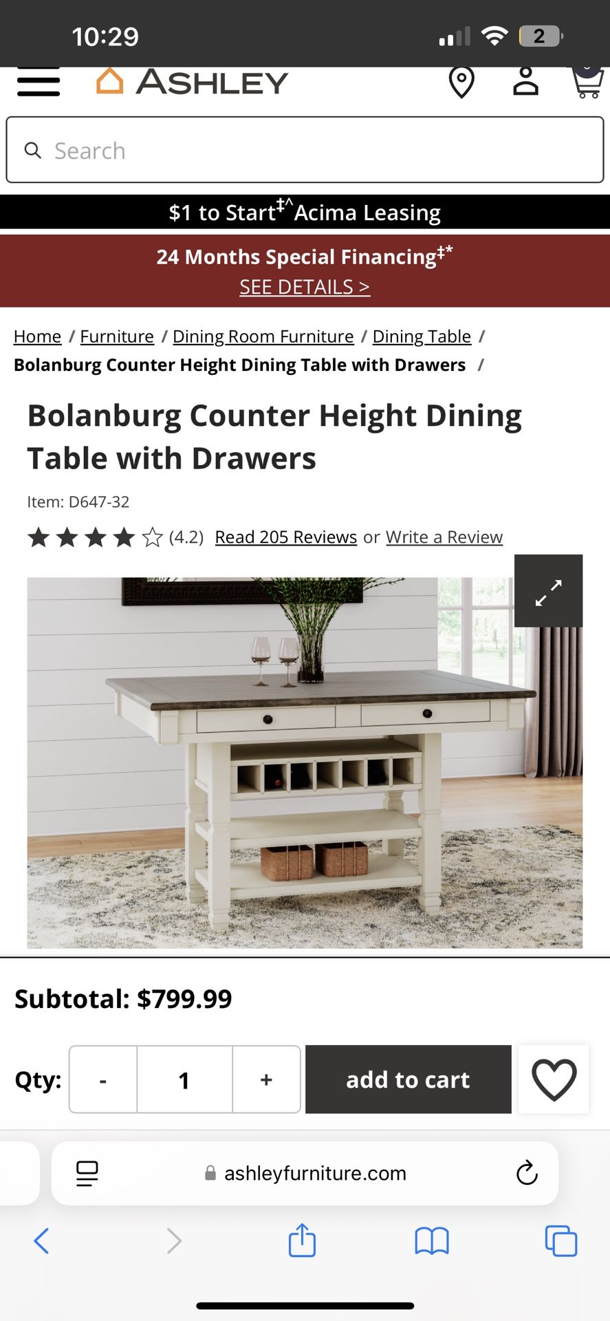 Bolanburg Counter Height Dining Table with Drawers