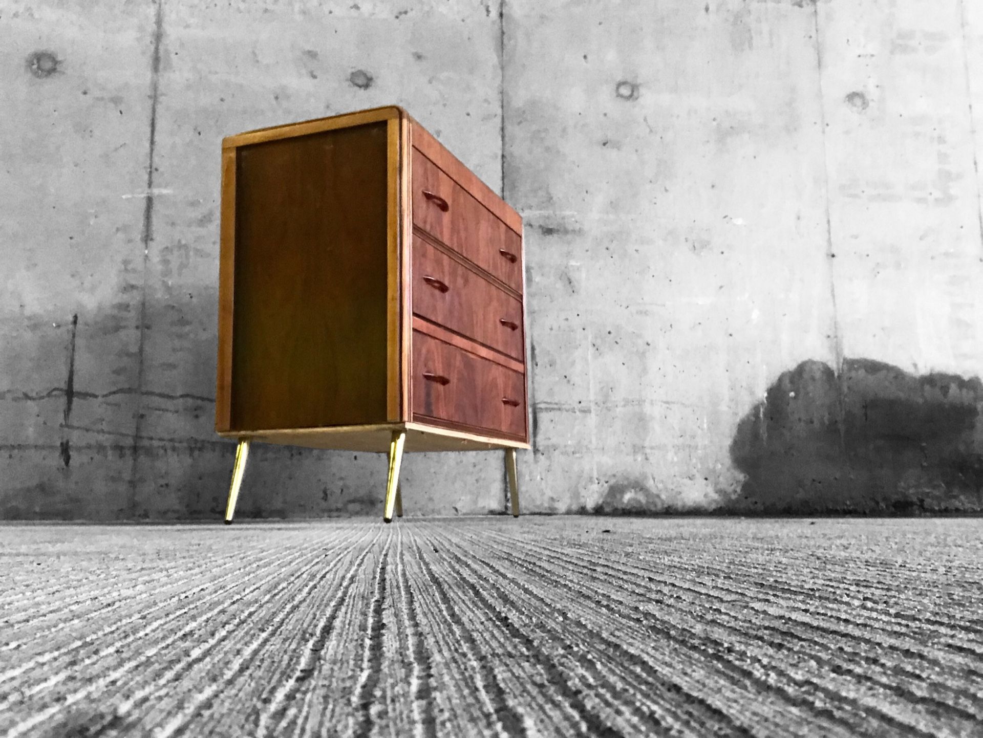 Cute Solid Wood Art Deco Dresser With Modern Twist, Brass Legs. Reimagined With Love 💕