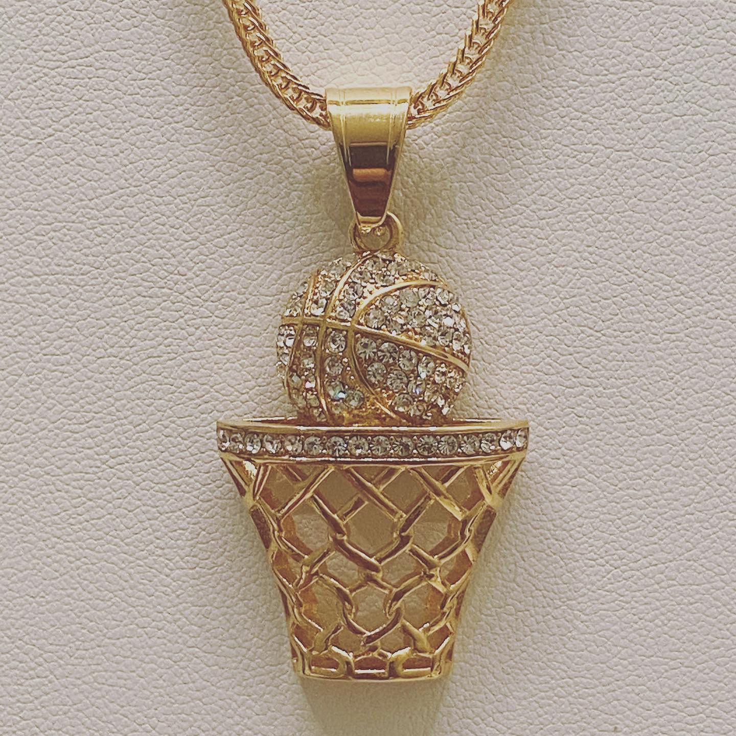 Gold stainless steel blinged basketball pendant with chain