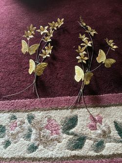 Brass Butterfly and Flower Wall Art Set