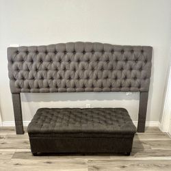 Gorgeous Grey Tufted King Size Headboard & Storage Bench Set