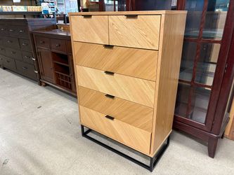 Blonde Modern Herringbone 6-Drawer Tall Dresser