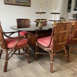 Antique Bamboo Dining Table And Chairs 
