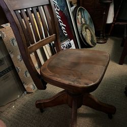 Vintage Adjustable Oak Desk Chair On Casters
