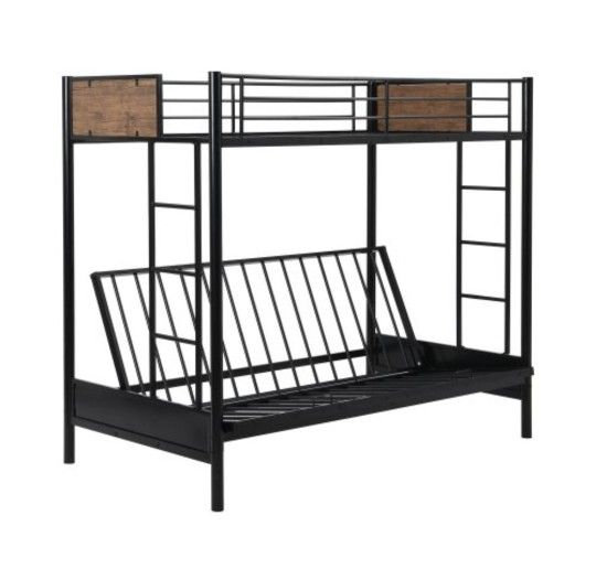 Rustic Twin Over Full Metal Bunk Bed, Convertible Twin Over Futon Bed, Black