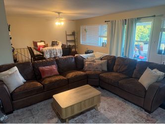 Large brown suede sectional