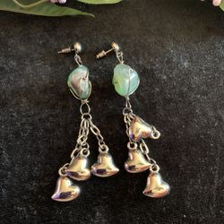 Vintage Silver Jade Gemstone Drop Earrings. 