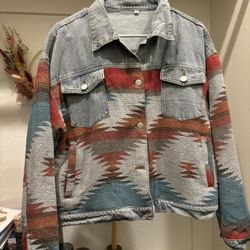 Denim Aztec print Jacket 