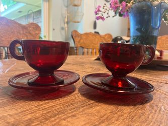Vintage Ruby Red Cup And Saucer Set