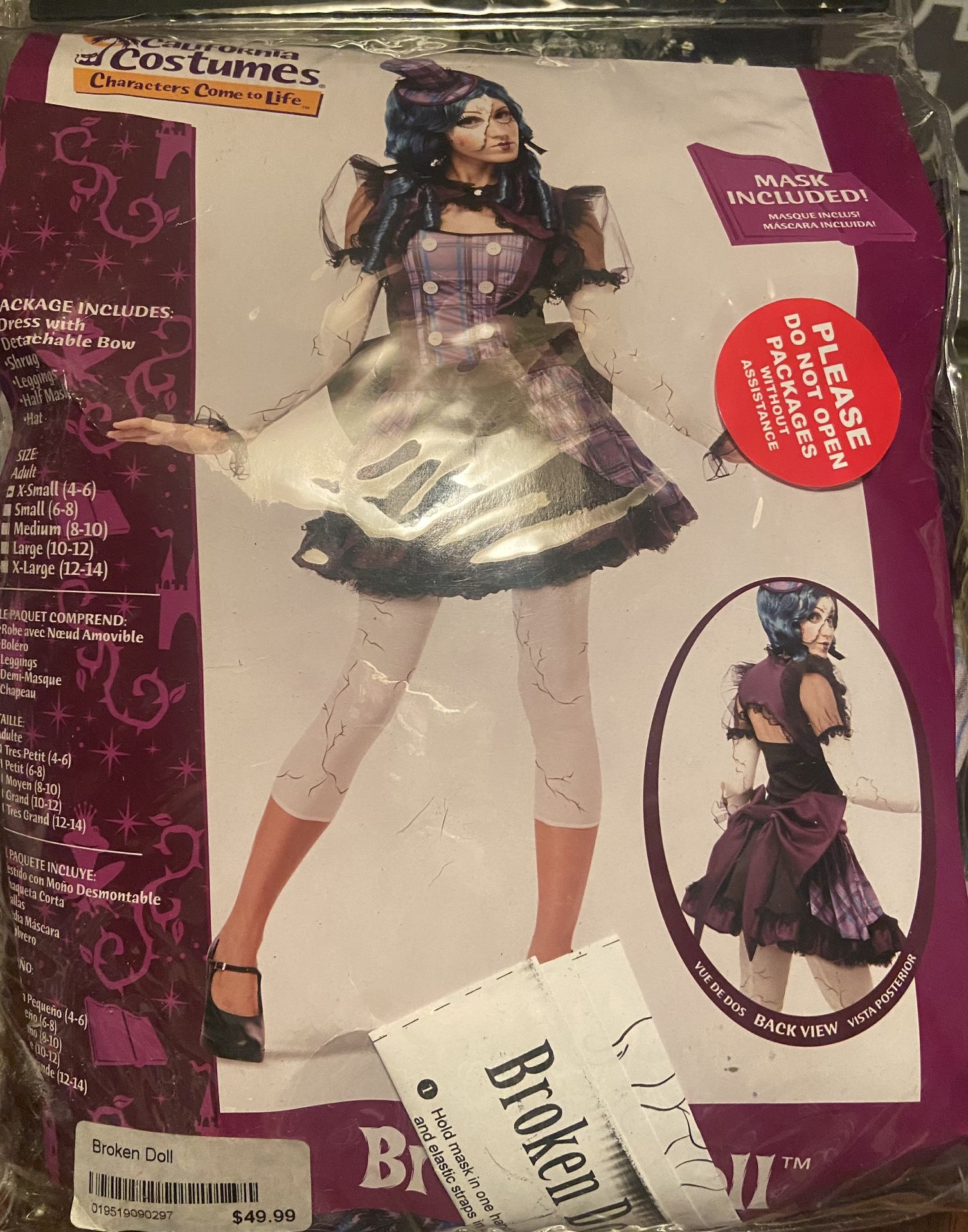 BROKEN DOLL HALLOWEEN COSTUME ADULT SZ XS