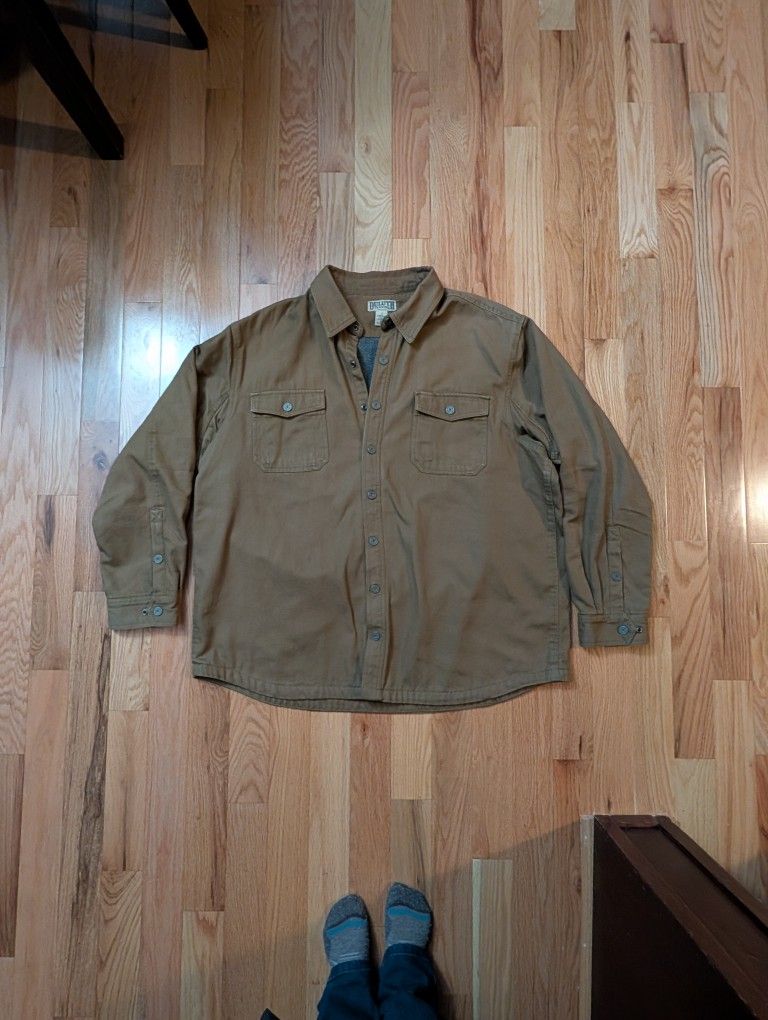 Duluth Trading Co 3XL Tall Jacket Mens Large Heavy Canvas Work Shirt Fleece Tan