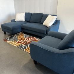 BLUE SECTIONAL COUCH + CHAIR  W/ FREE DELIVERY 