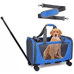 PROKEI Pet Carrier with Wheels for Cat Dog,Airline Approved Telescopic Handle Pet Travel Carrier Bag,Trolley Kennels Rolling for pets up to 15lbs New 