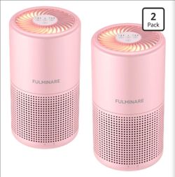 2 Pack Air Purifiers for Bedroom 215 Sq Ft, FULMINARE H13 True HEPA Air Filter, Quiet Air Cleaner With Night Light, Portable