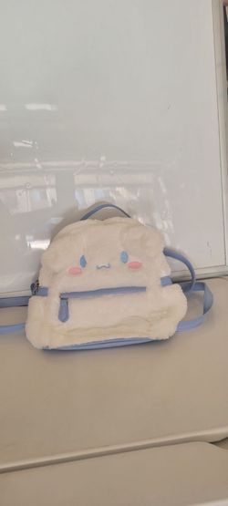 Sanrio Cinnamoroll White Blue Faux Fur Cartoon Kids Backpack Adjustable Strap