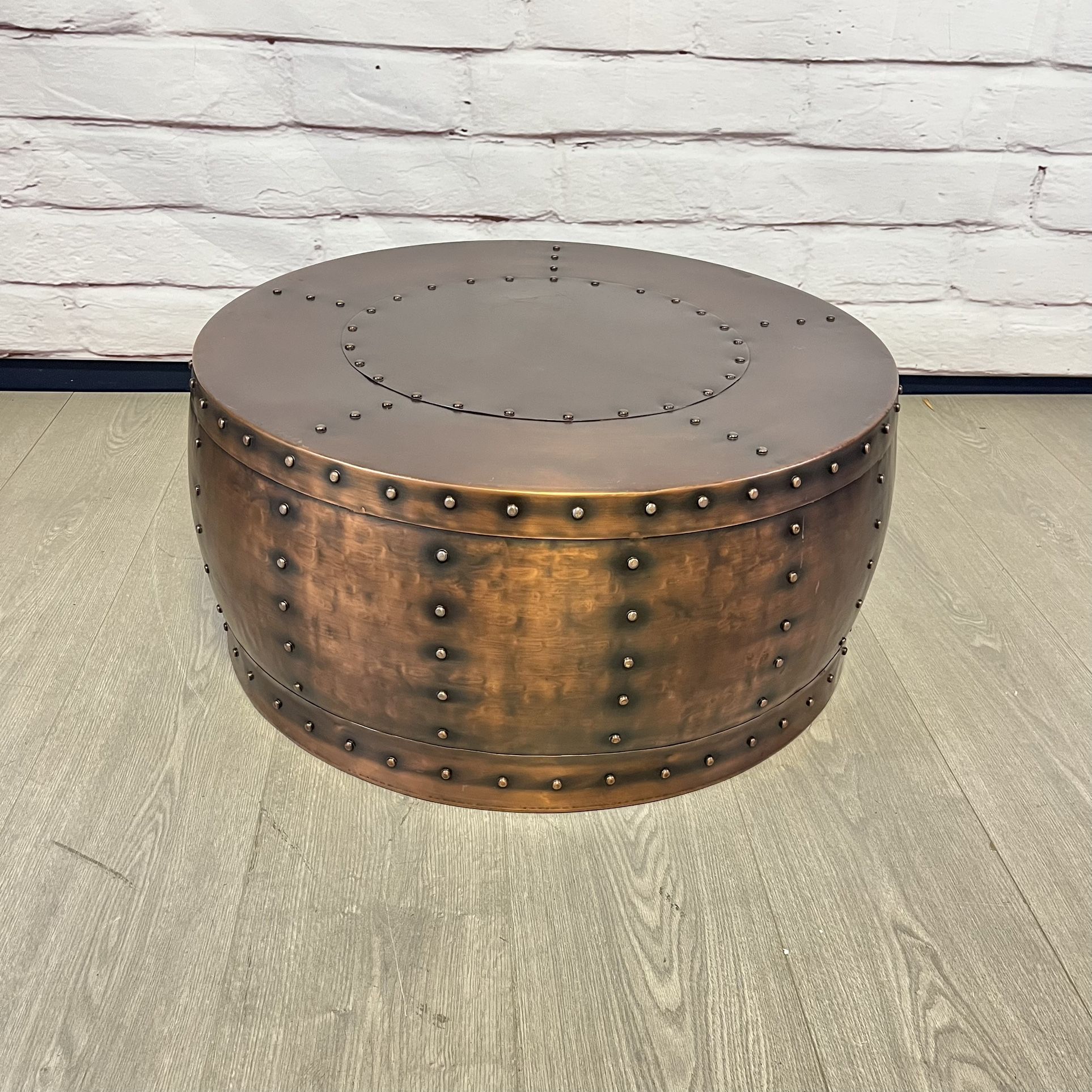 Copper Tone Metal Round Coffee Table