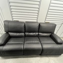 Power Reclining Leather Couch – Black, Easy Move, 92” Wide