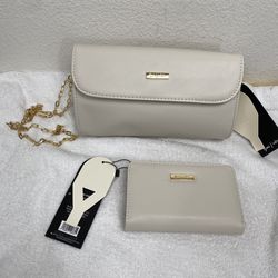 Brand New Women's Yani Jadore Beigw Faux Leather Crossbody Bag + Wallet Set 