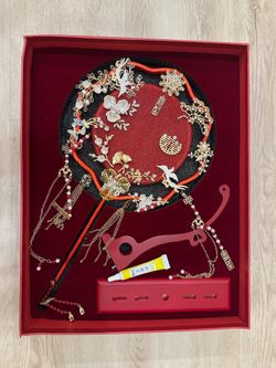 Chinese Wedding Hand Fan & Hair Accessory Set – New in Gift Box
