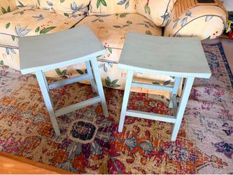 Two robins egg painted wood stools