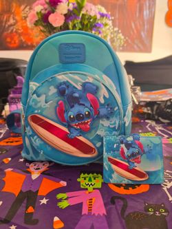 Loungefly Disney Stitch Surfing Mini Backpack and Wallet Set