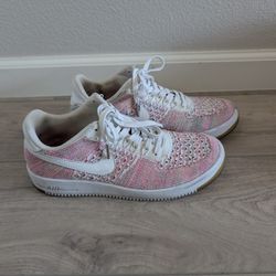 Nike Air Force 1 Pink And White Fly Knit Shoes 