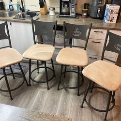 4 Coffee Motif Metal Bar Stools