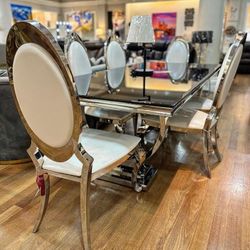 Antoine 5 Pcs Rectangular Chrome Dining Room Set Table and 4 Chairs 