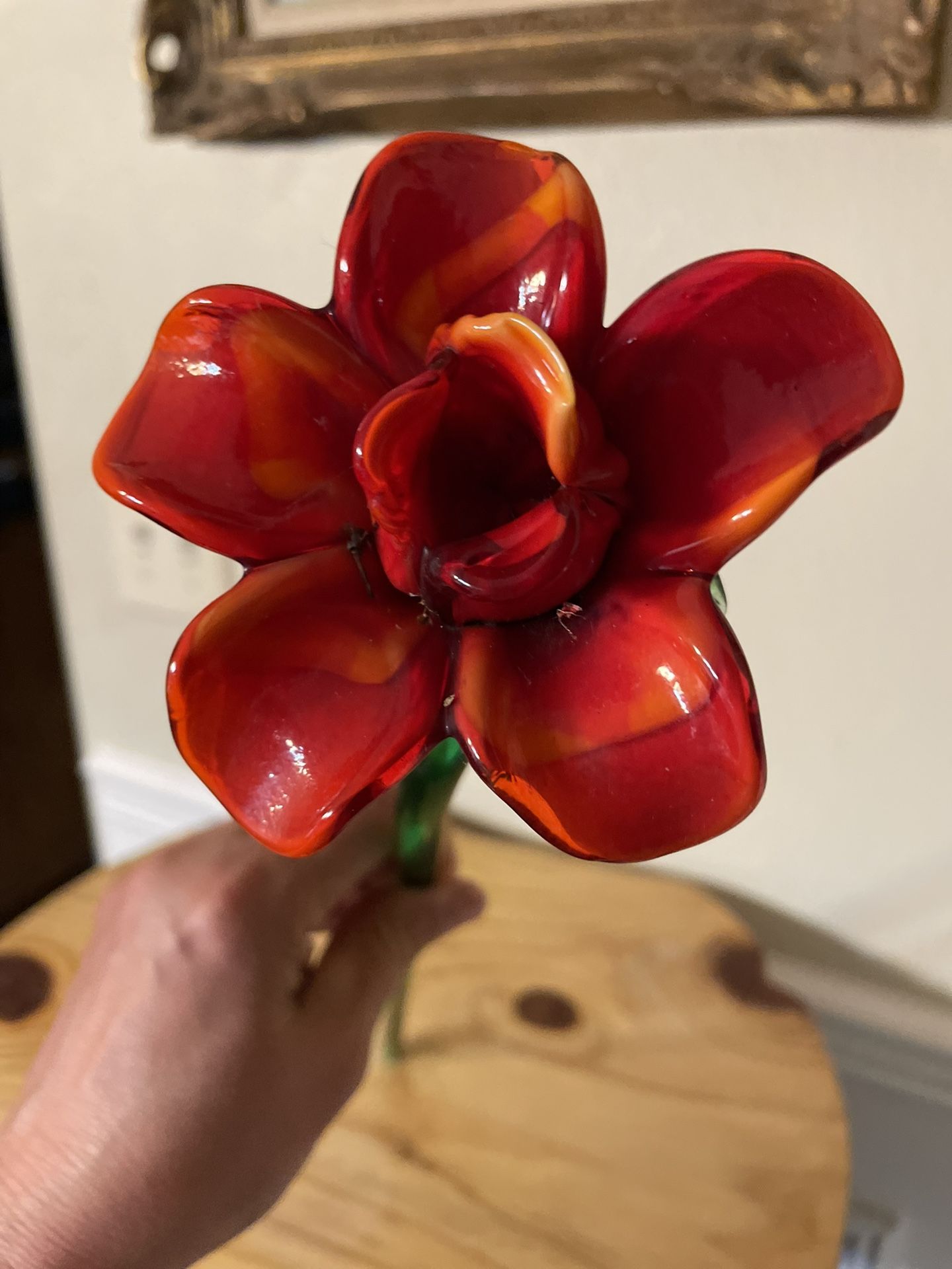 Hand Blown Art Glass Flower 19”L