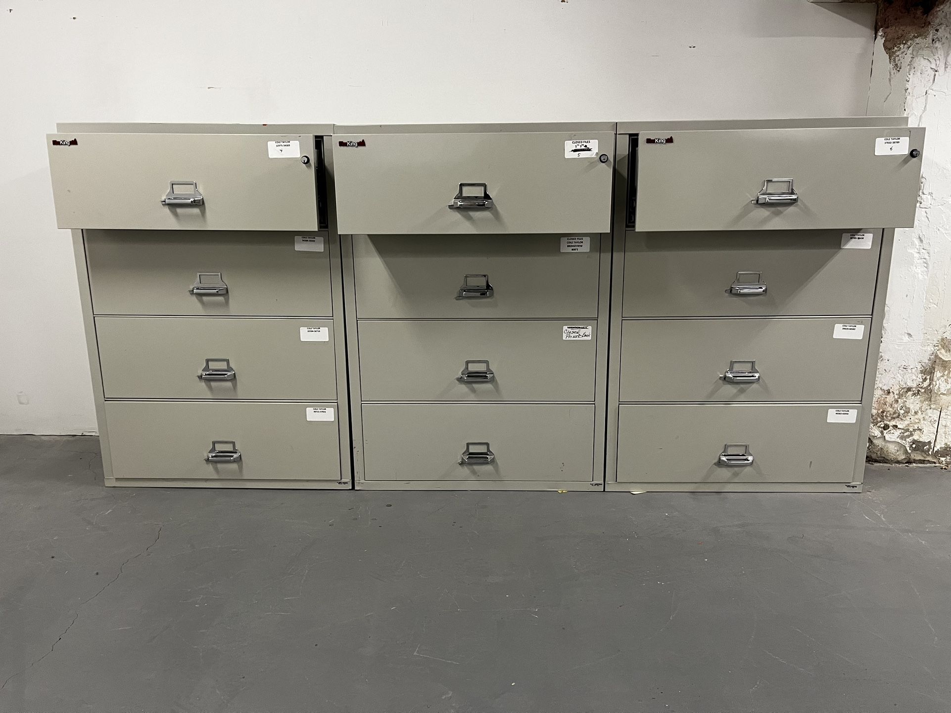 6x Fire King 4 Drawer Lateral Fireproof File Cabinets Medeco 