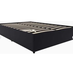 Maven Faux Leather Upholstered Queen Platform Storage Bed In Black