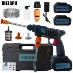 Vielspu Portable Pressure Washer Battery Powered, Cordless Car Power Washer Cordless,2 Battery Hidrolavadora Inalambrica Handheld With 2 Nozzle,Power 