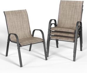 B380 $60  Patio Dining Chairs Set of 4, Outdoor High Stacking Chairs for All Weather, Breathable Seat Fabric and Alloy Steel Frame for Backyard, Porch