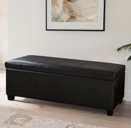 Faux Black Leather Ottoman with Storage