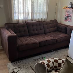 Suede Dark Brown Couch With Side Cushions