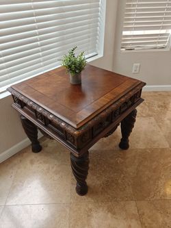 Ornate Traditional Square Wood End Table