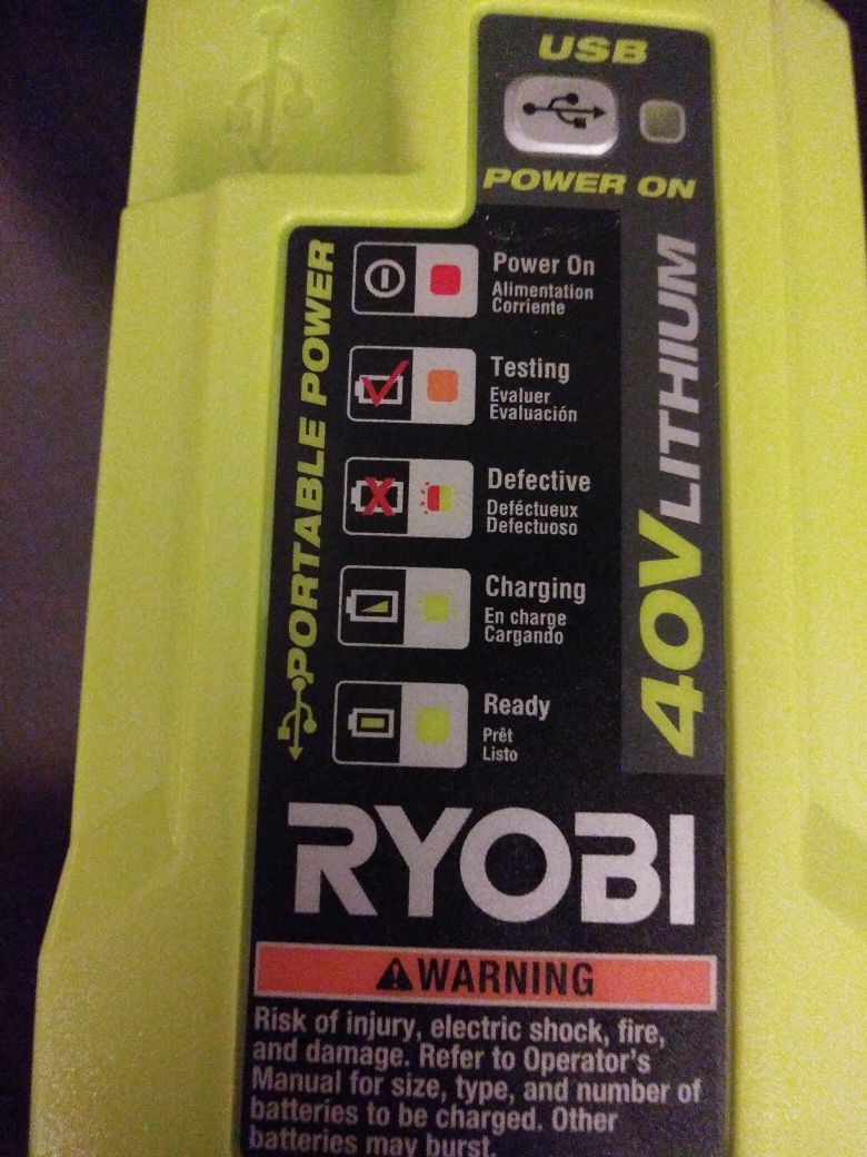 2 new ryobi I have 40v multiple usehargers, USB , INVERTERS ONE IS PORTABLE