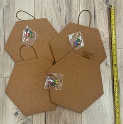 Set of 4 Hexagonal Cork Boards with Push Pins
