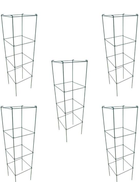 MTB Green Square Folding Tomato Cage Plant Support Tower 12 inch by 46 inch, Pack of 5
