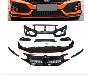 2016-2021 Honda Civic Front Bumper + Grille + Lip Gloss Black Type-R