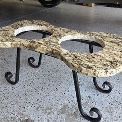 Luxury Bone-Shaped Granite & Wrought Iron Dog Feeder