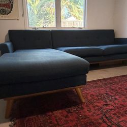 Mid Century Modern Blue Sectional Couch
