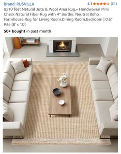 8x10 feet Natural Jute & Wool Area Rug