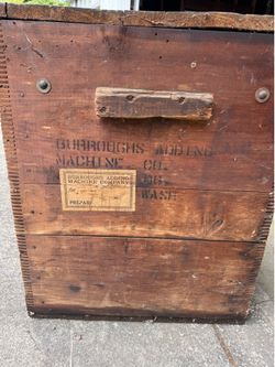 Antique wooden shipping crate for a Burroughs Adding Machine,