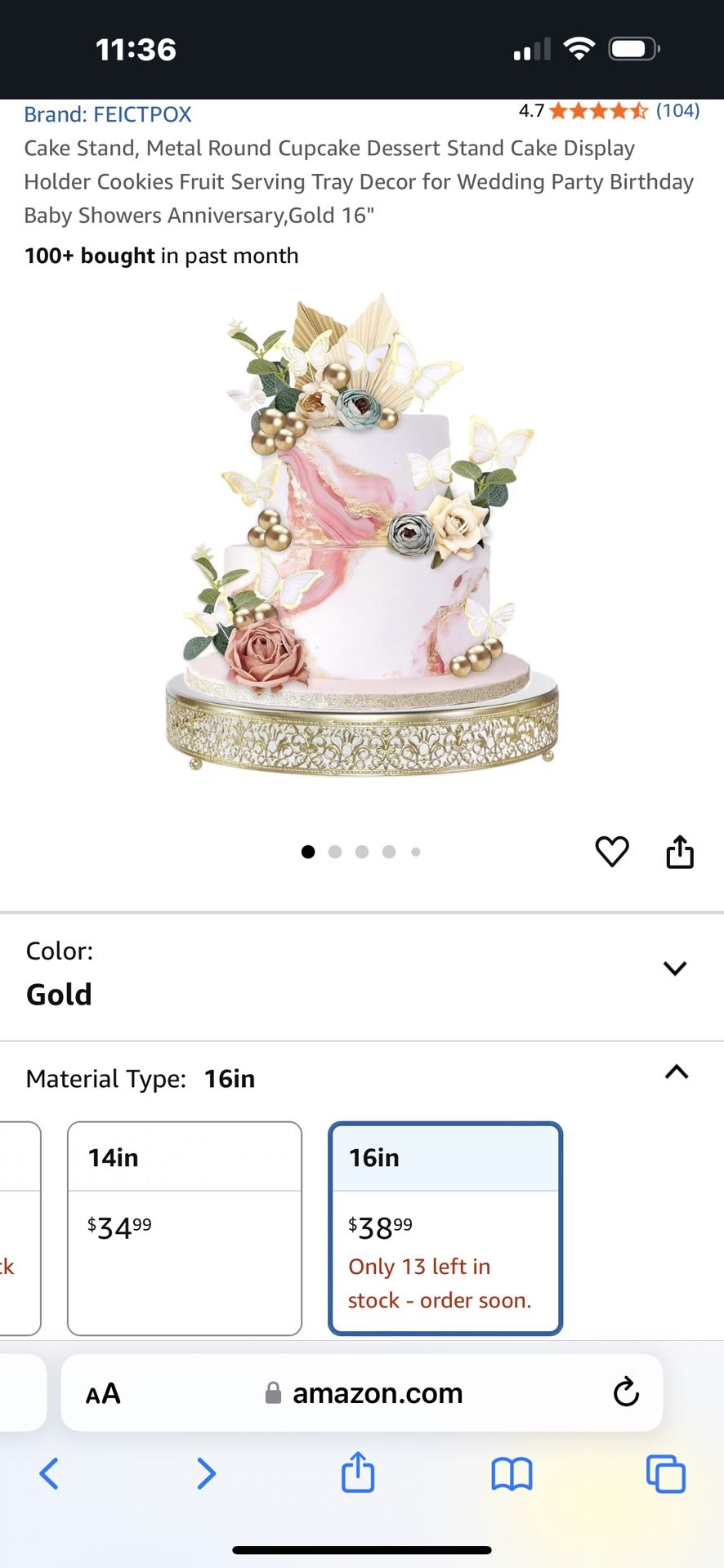 Large Gold Cake Stand