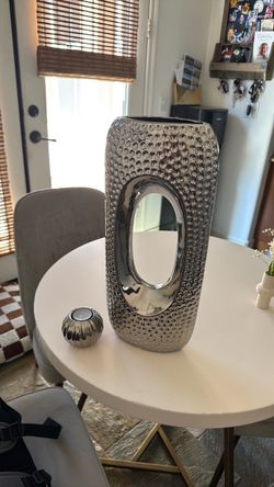 Large Silver vase and candle combo