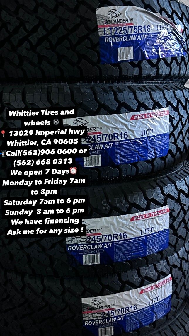 SET OF NEW TIRES, 245/70R16 ATLANDER AT , INCLUDING MOUNTING AND BALANCING. ASK ME FOR ANY SIZE OR BRAND, LLANTAS NUEVAS