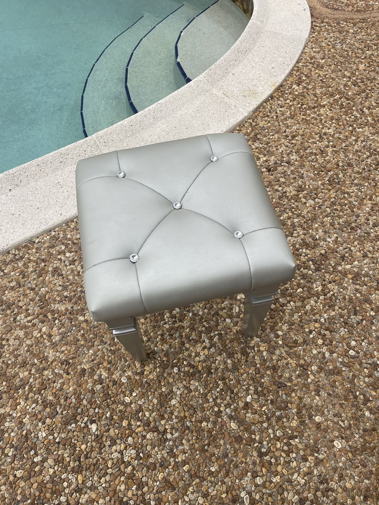 Elegant Silver Vanity Stool with Crystal Accents