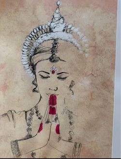 Indian Classical Dancer Ink and Watercolor Art Print
