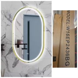 HELIO 24 in. W x 36 in. H Oval Framed LED Dimmable Anti-Fog Wall Bathroom Vanity Mirror in Brushed Gold